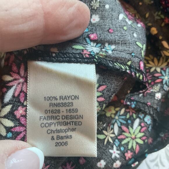 Christopher & Banks Black Floral Fit & Flare Midi Elastic Back Band Skirt 14 - Picture 5 of 8